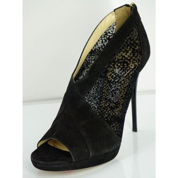 Jimmy Choo Vivid Black Lace Suede Platform Peep Booties Size 40.5 10.5 New $890 - Picture 1 of 10